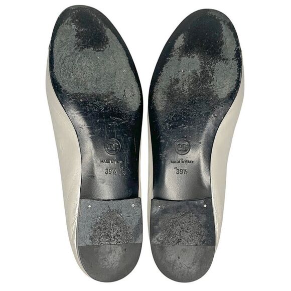 Chanel CC Cap Toe Ballet Flats Silvery White & Black Leather EU 39.5 Ballerinas - Picture 10 of 13